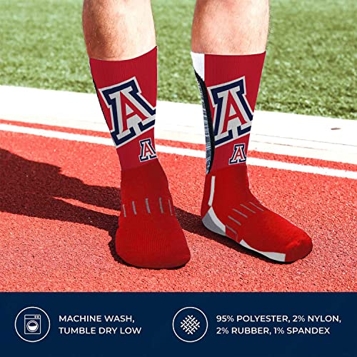 For Bare Feet NCAA Striped Crew Socks Men Women | Officially licensed; 93% polyester, 3% nylon, 3% rubber, 1% spandex; formed heel; ribbed cuff; unisex fit; Medium and Large